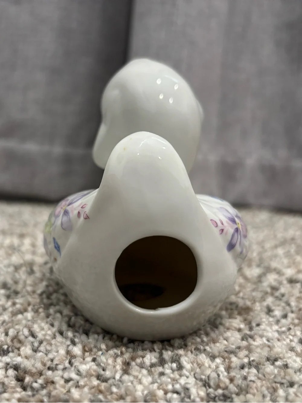 Vintage Floral Porcelain Duck Cotton Ball Holder Dispenser Farmhouse CottageCore